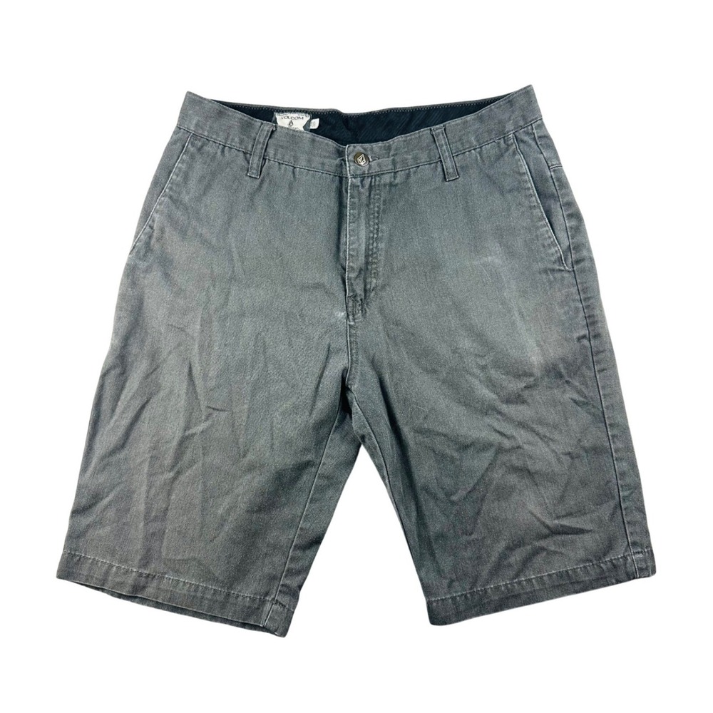 Volcom‎ Chino Shorts Men 32 Gray Solid Cotton Blend Pockets Skating Summer